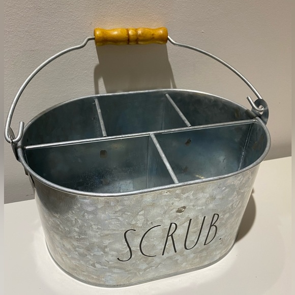 Rae Dunn “SCRUB” Galvanized Cleaning Caddy/Organizer w/Wood Handle - Picture 2 of 4